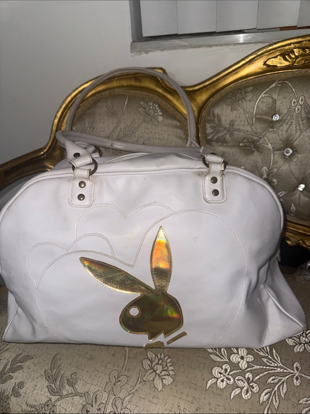 PLAYBOY White Tote with Metallic Gold Bunny